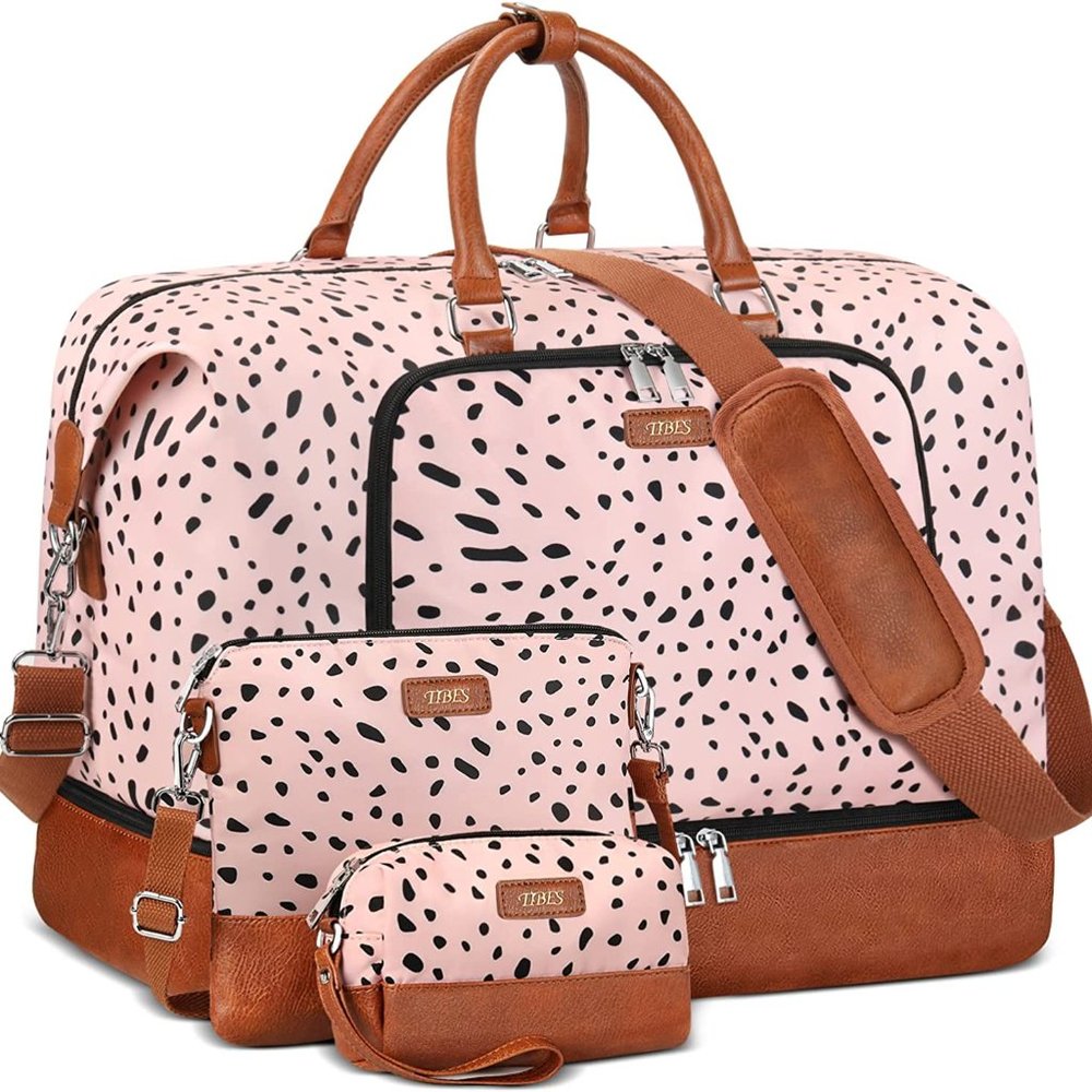 Women's Large Striped Canvas Overnight Bag 3 PCS